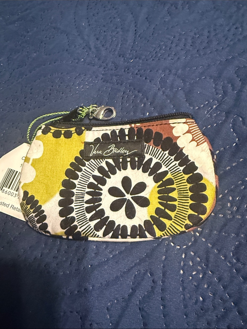 Vera Bradley Yellow, Black & White Floral Quilted Coin Pouch